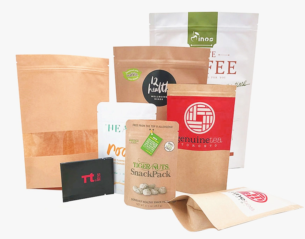 Custom Printing Waterproof 100% Biodegradable Stand up Kraft Paper Packaging Coffee Pouch