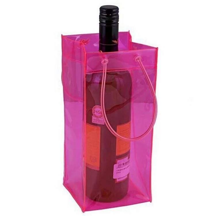 Cheap Transparent Handle PVC Wine Cooler Plastic Bag